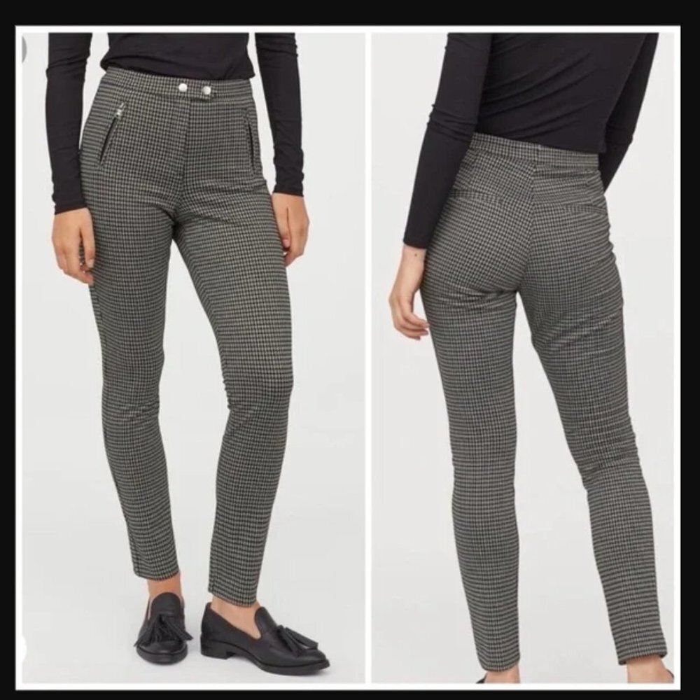 H&M Front Zip Houndstooth Pattern Trouser Pants 8 - Picture 8 of 8